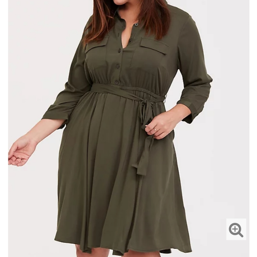 Torrid 3X olive green shirt dress w sash belt